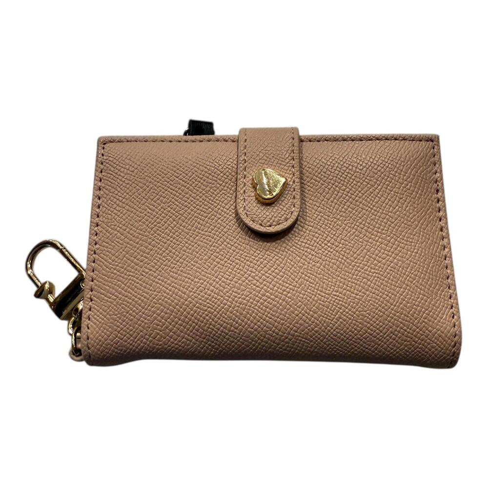 Betsey Johnson Pink Saffiano Heart Snap Card Case Wallet with Keychain